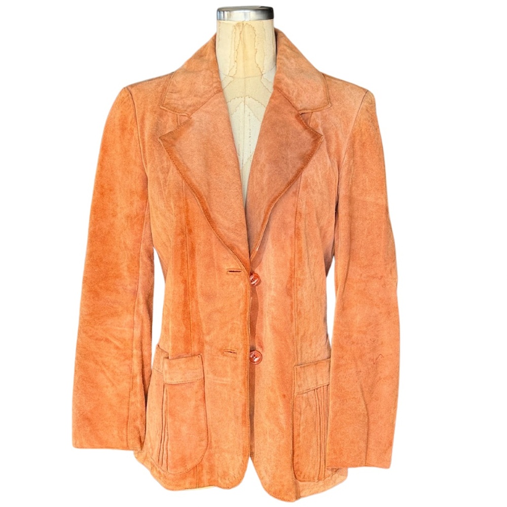 Vintage Orange/Tan Leather Suede Blazer Womens Size 13